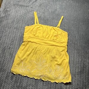 TORRID 1 Yellow Embroidered‎ White details Babydoll Cami Stretch Back Adjustable